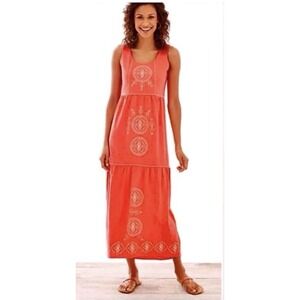 J. Jill Bohemian Coral Embroidered Tiered Maxi Dress - Cotton/Modal Size Medium